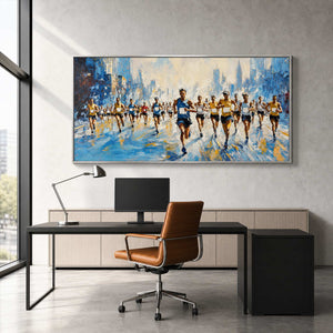 Running Wall Art displayed in a refined office.