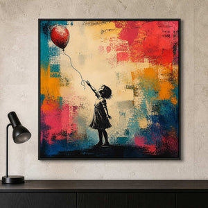 Colorful red balloon artwork bringing energy to a modern office.