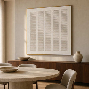 Minimalist Textured Wall Art displayed in a refined dining room.