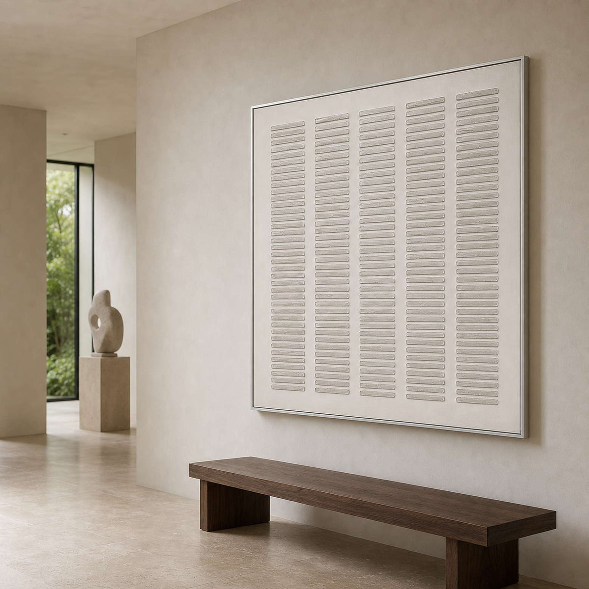 Minimalist Textured Wall Art displayed in a refined entryway.