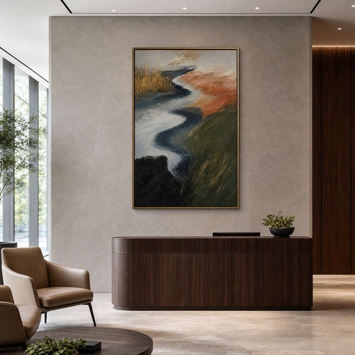 Textured Abstract Wall Art displayed in a refined hospitality lounge 2.