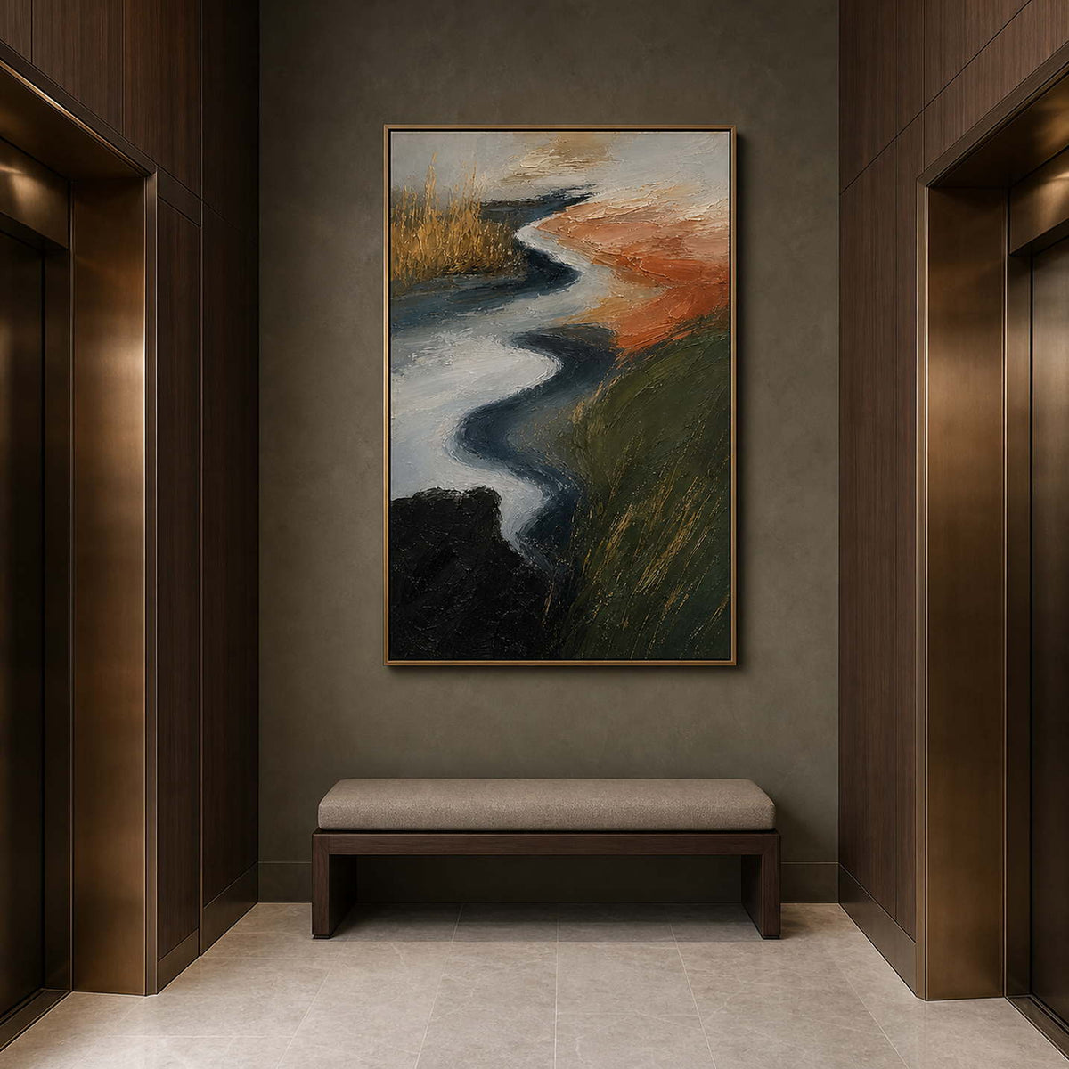 Textured Abstract Wall Art displayed in a refined hospitality lounge.