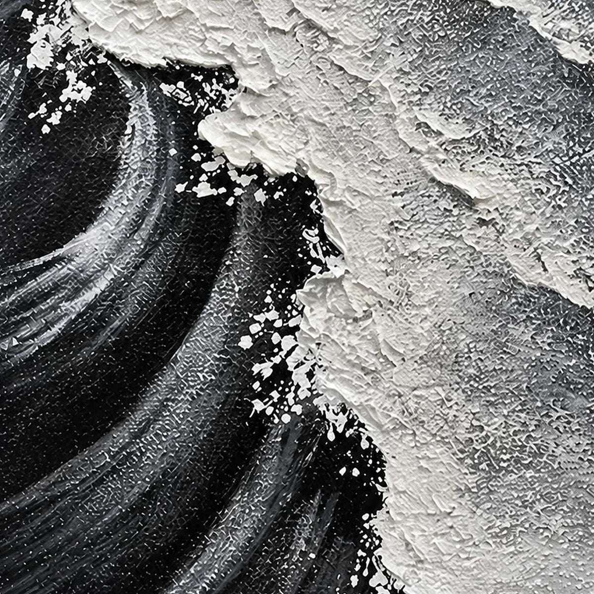 Close-up of raised white foam and fine ridges tracing dark rolling wave forms.