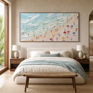 Coastal Beach Wall Art displayed in a refined bedroom.