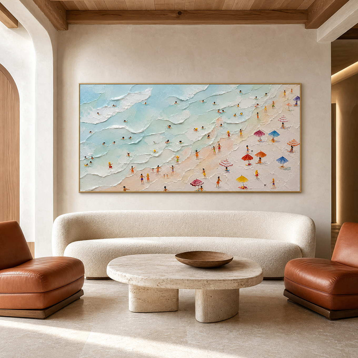 Coastal Beach Wall Art displayed in a refined hospitality lounge 2.