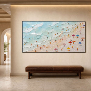 Coastal Beach Wall Art displayed in a refined hospitality lounge.