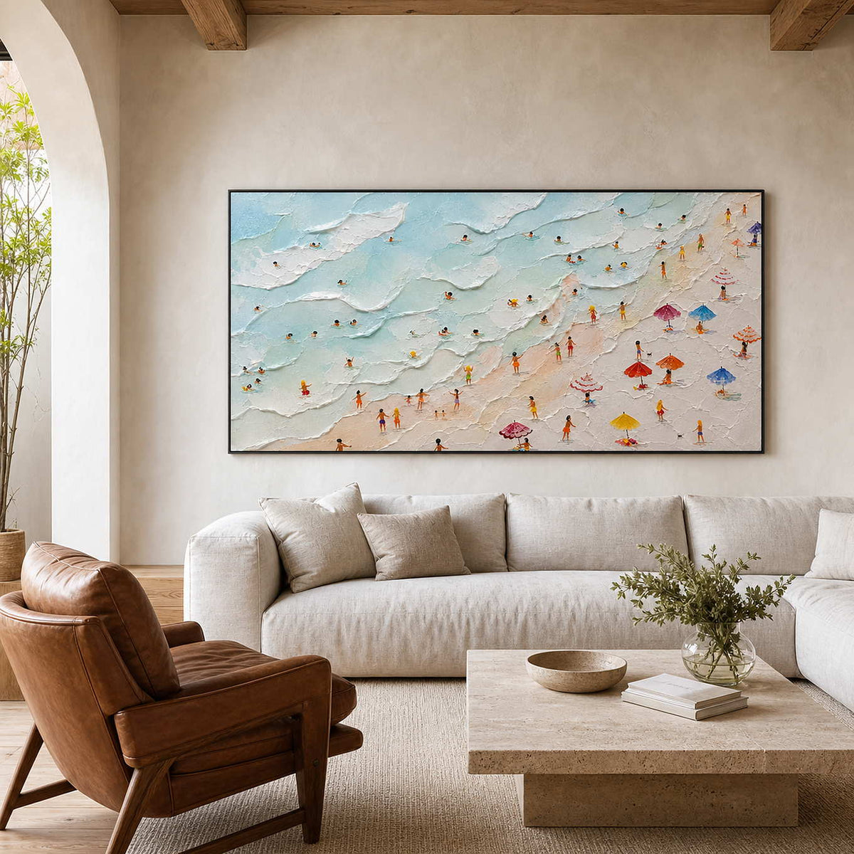 Coastal Beach Wall Art displayed in a refined living room.