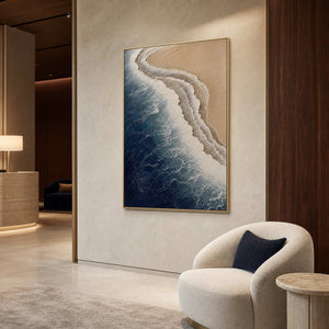 Textured Coastal Wall Art displayed in a refined hospitality lounge.