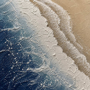 Close-up of raised hand-painted texture in blue, white, and earth tones.