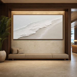 Minimalist Coastal Wall Art displayed in a refined hospitality lounge.