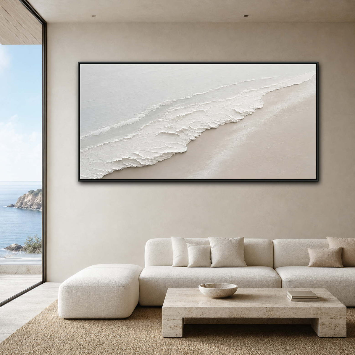 Minimalist Coastal Wall Art displayed in a refined living room.