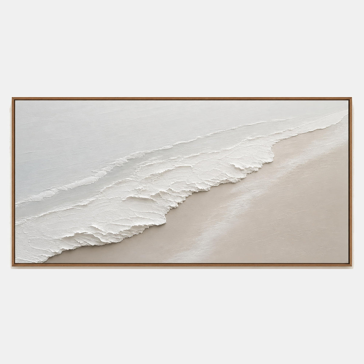 Hand-painted minimalist coastal wall art with white, neutral, and beige & cream tones.
