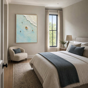 Textured Coastal Wall Art displayed in a refined bedroom.