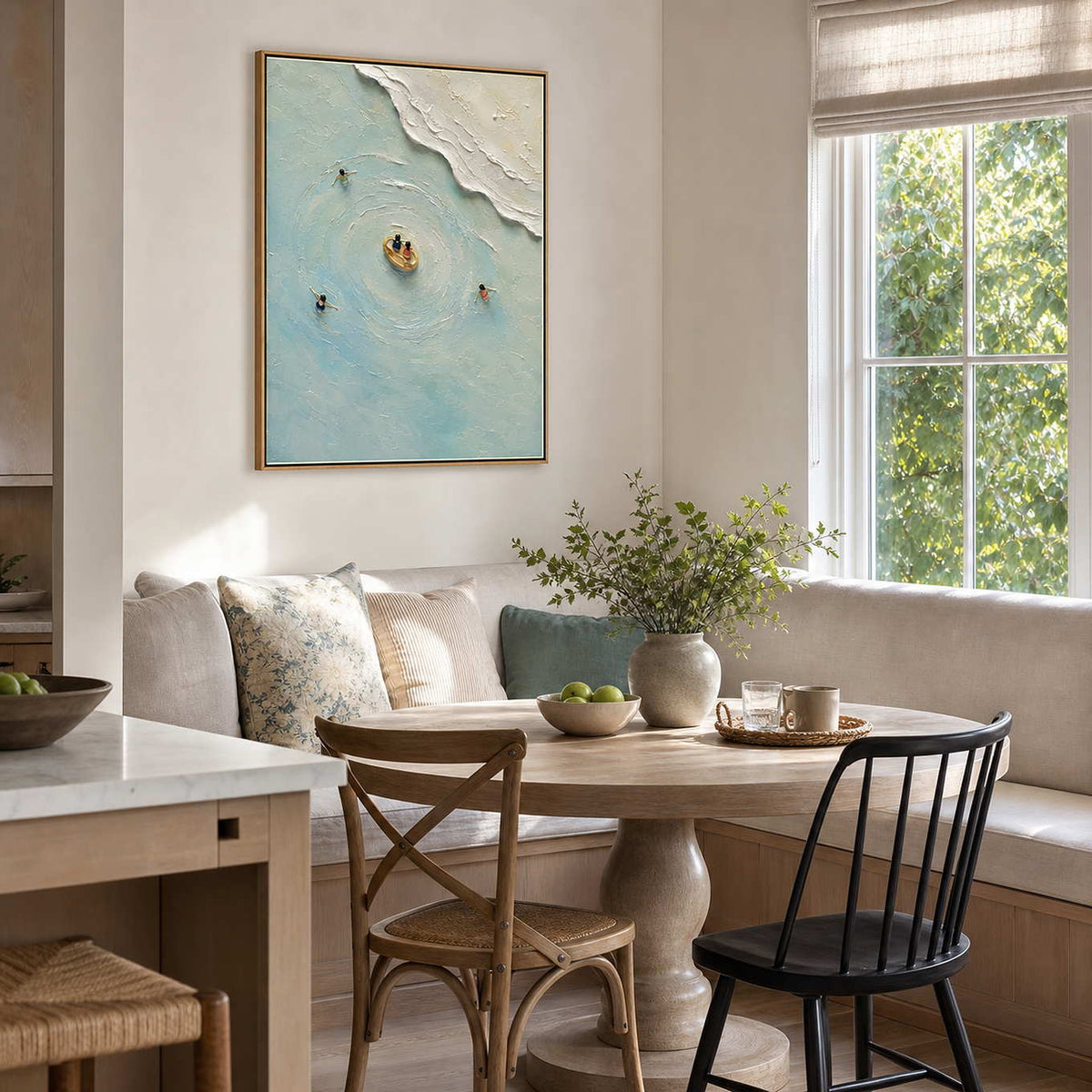 Textured Coastal Wall Art displayed in a refined dining room.