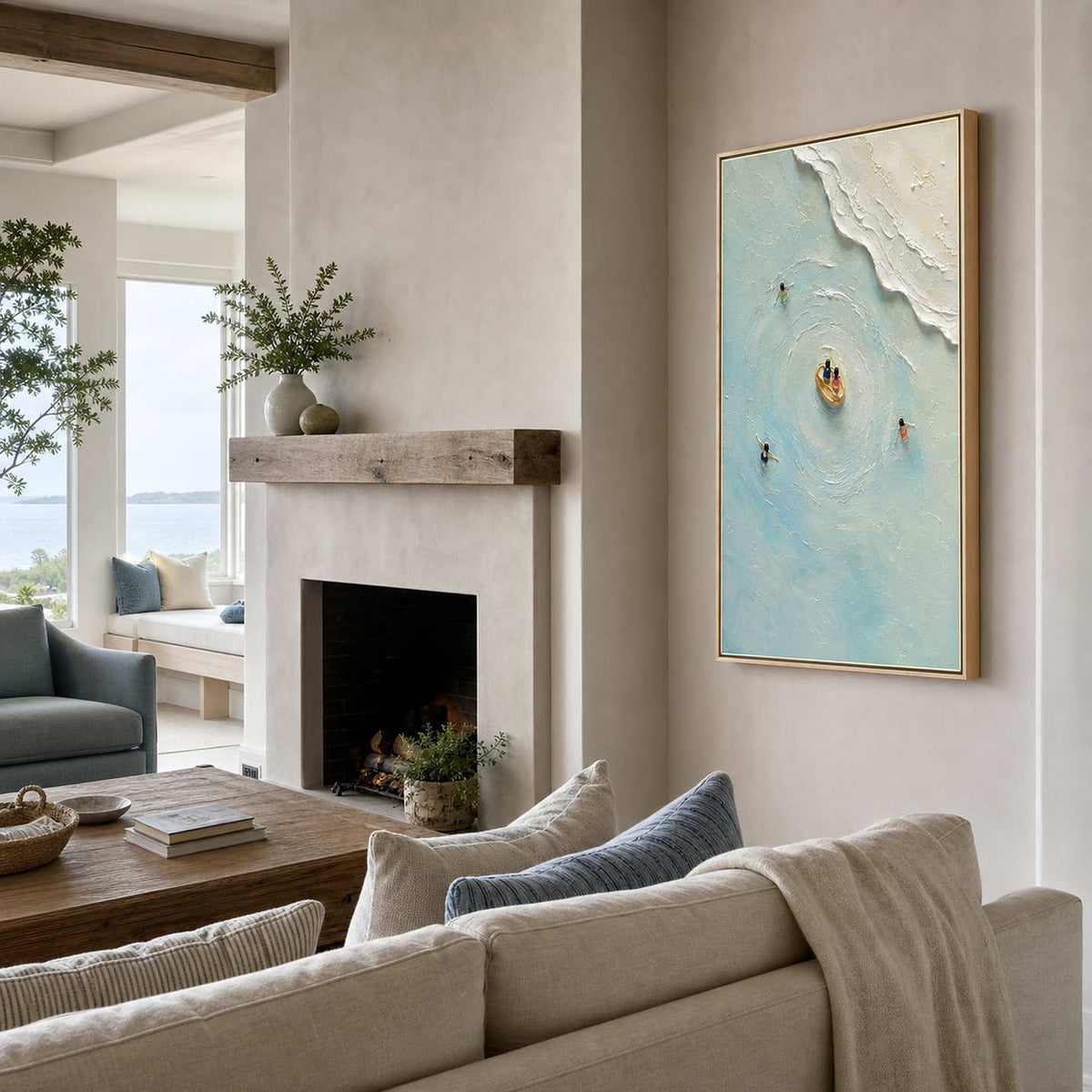 Textured Coastal Wall Art displayed in a refined living room.