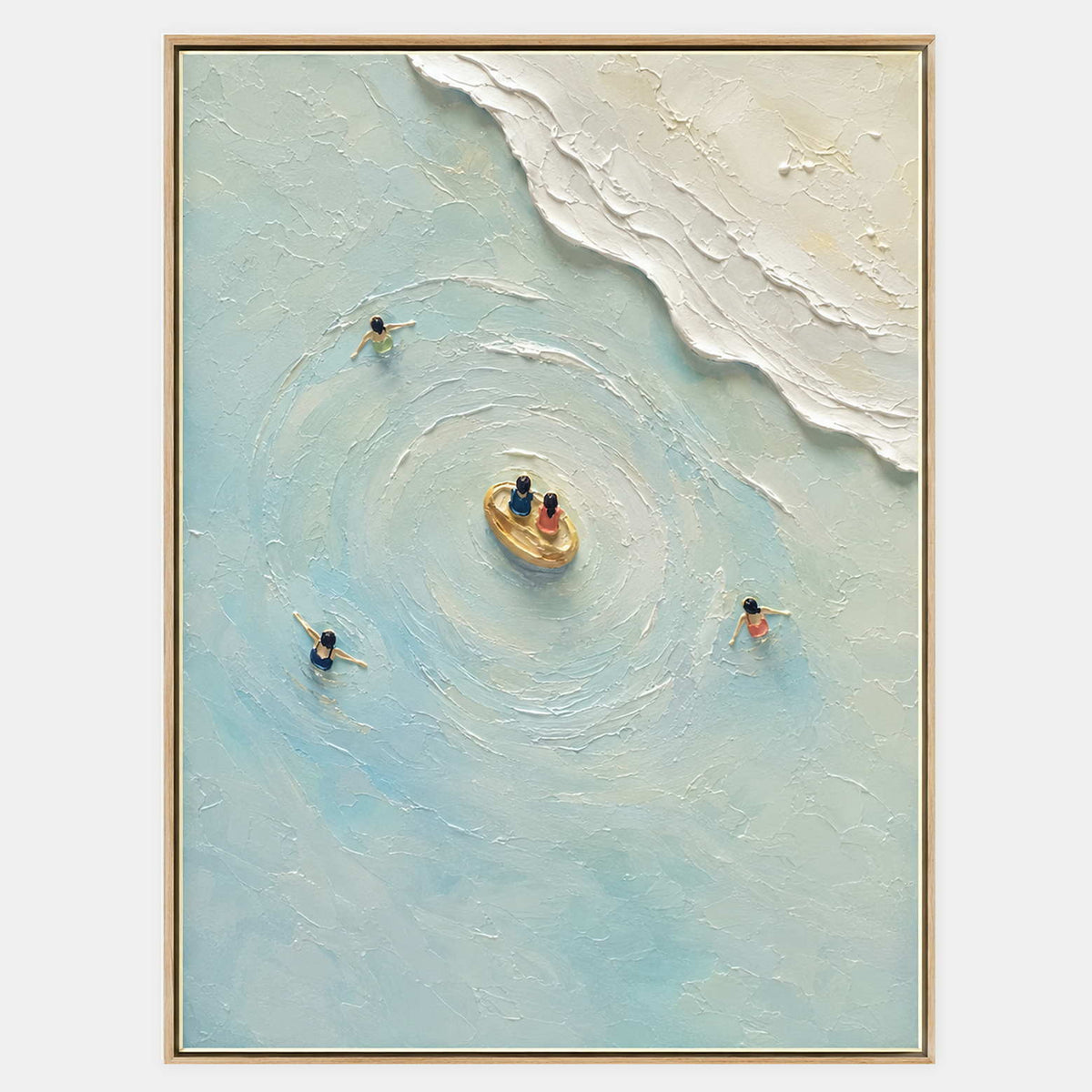 Hand-painted textured coastal wall art with blue, white, and neutral tones.