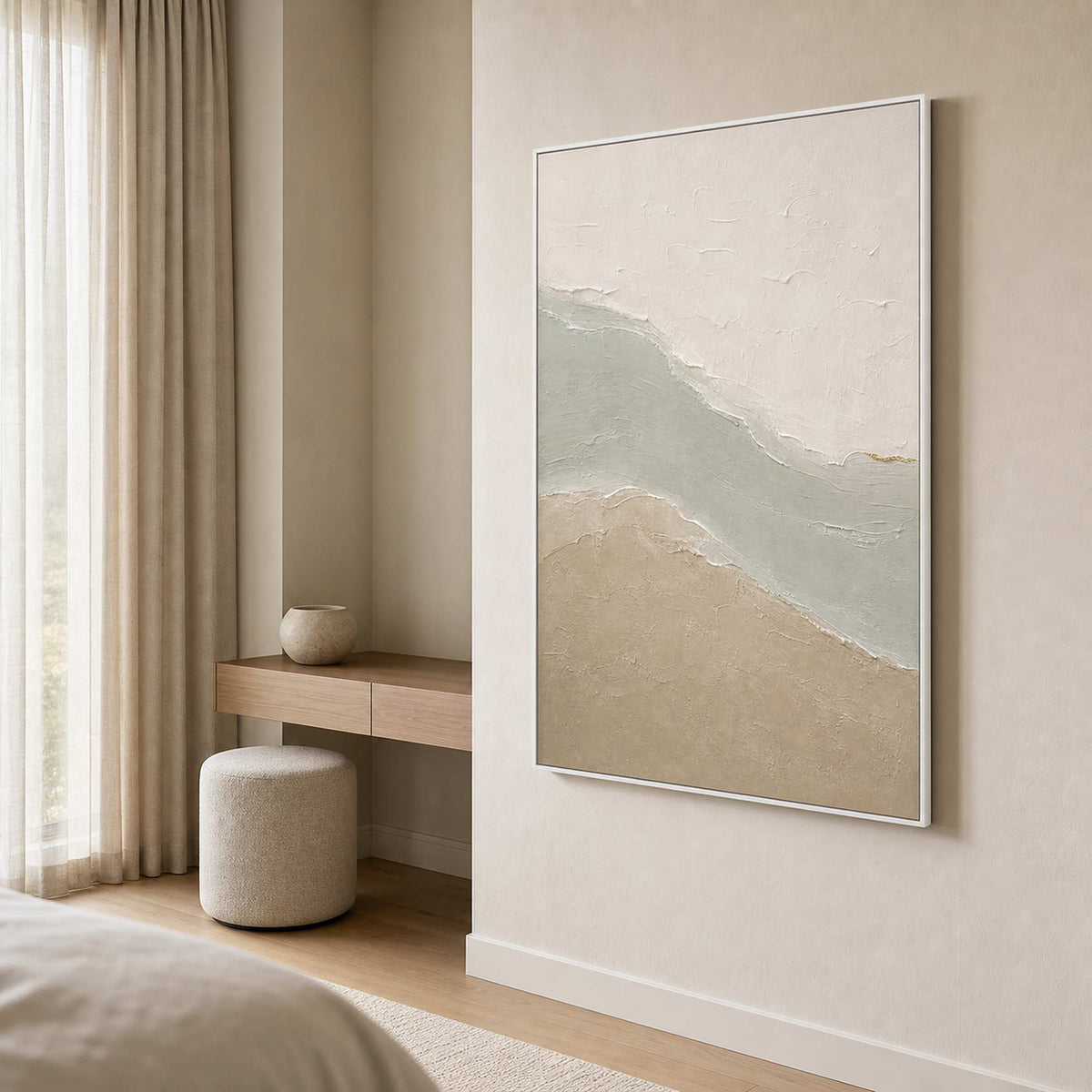 Minimalist Abstract Wall Art displayed in a refined bedroom.