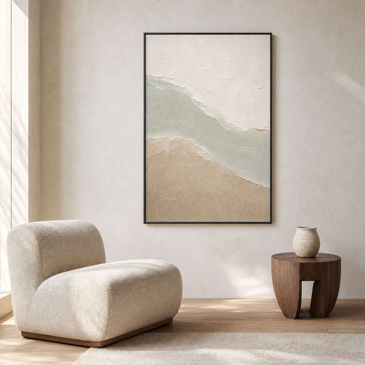 Minimalist Abstract Wall Art displayed in a refined living room.