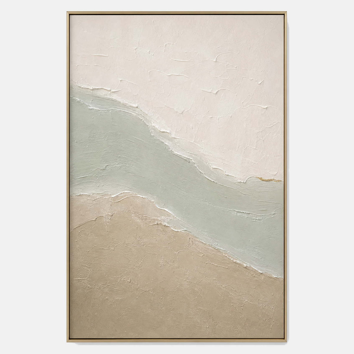 Hand-painted minimalist abstract wall art with neutral, white, and green tones.