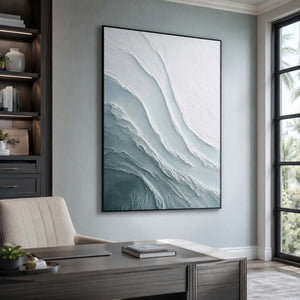 Sea glass textured wall art in a contemporary home office