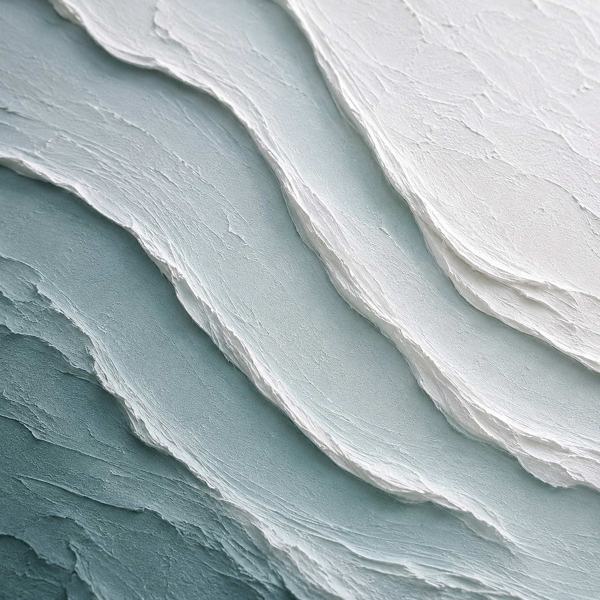 Close detail of sea glass blue and white impasto waves