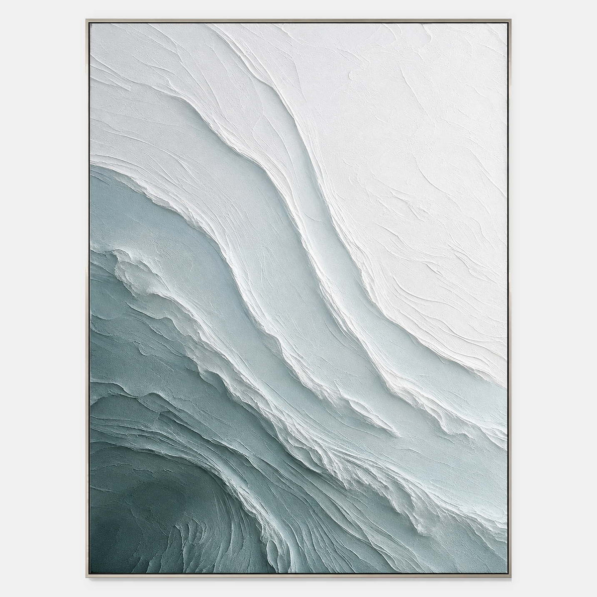 Vertical sea glass blue and white textured coastal artwork