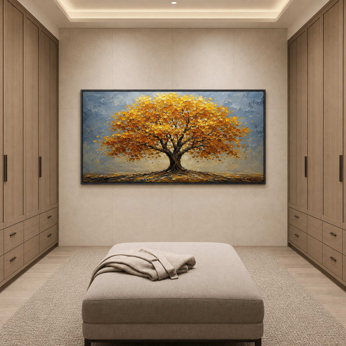 Textured Landscape Wall Art displayed in a refined bathroom.