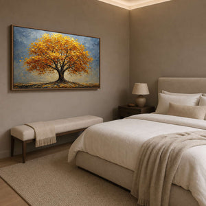 Textured Landscape Wall Art displayed in a refined bedroom.