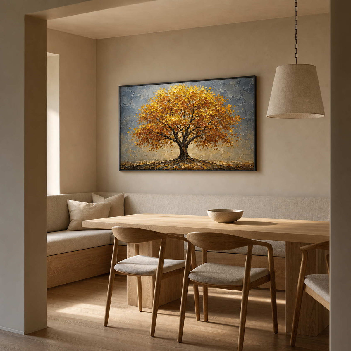 Textured Landscape Wall Art displayed in a refined dining room.
