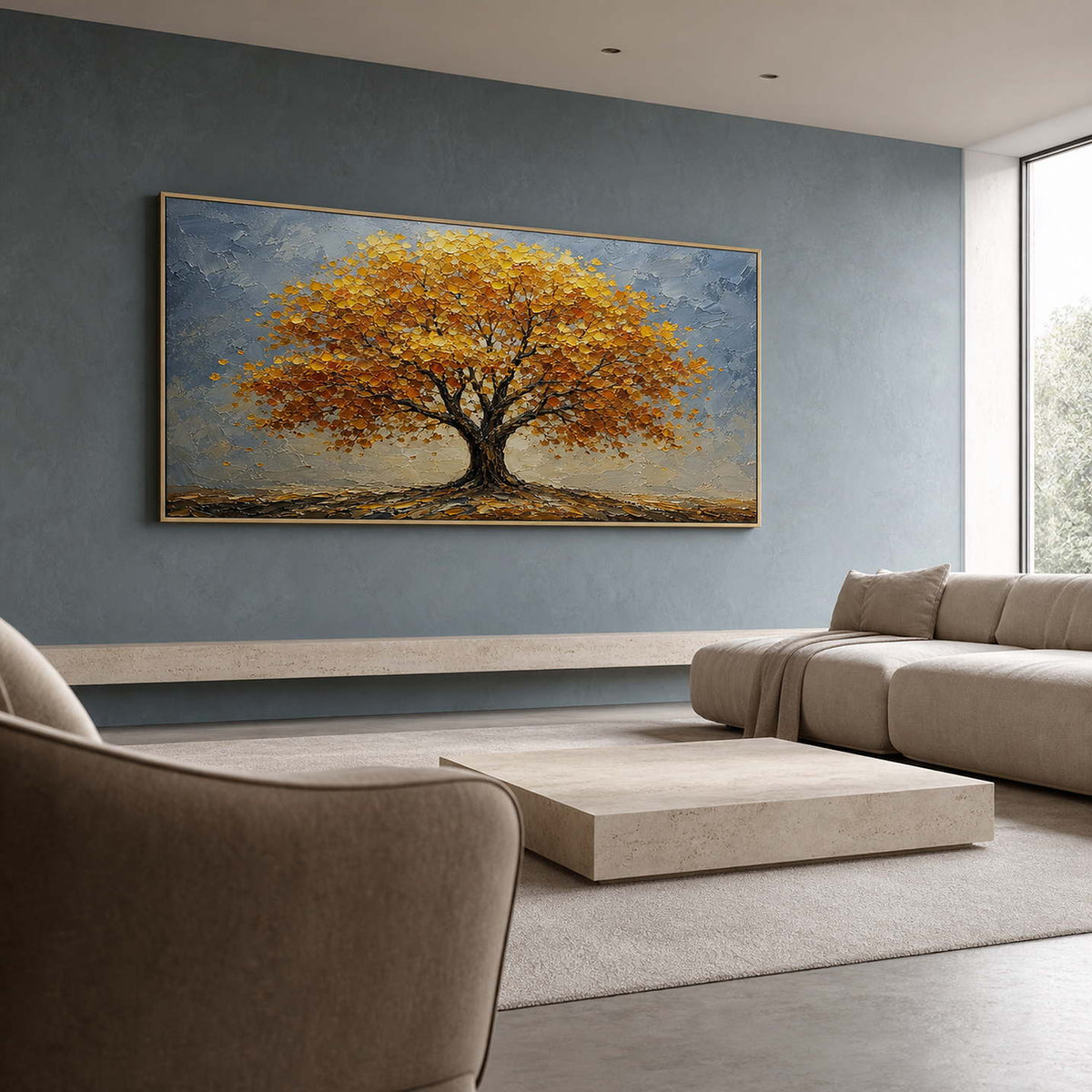 Textured Landscape Wall Art displayed in a refined living room.