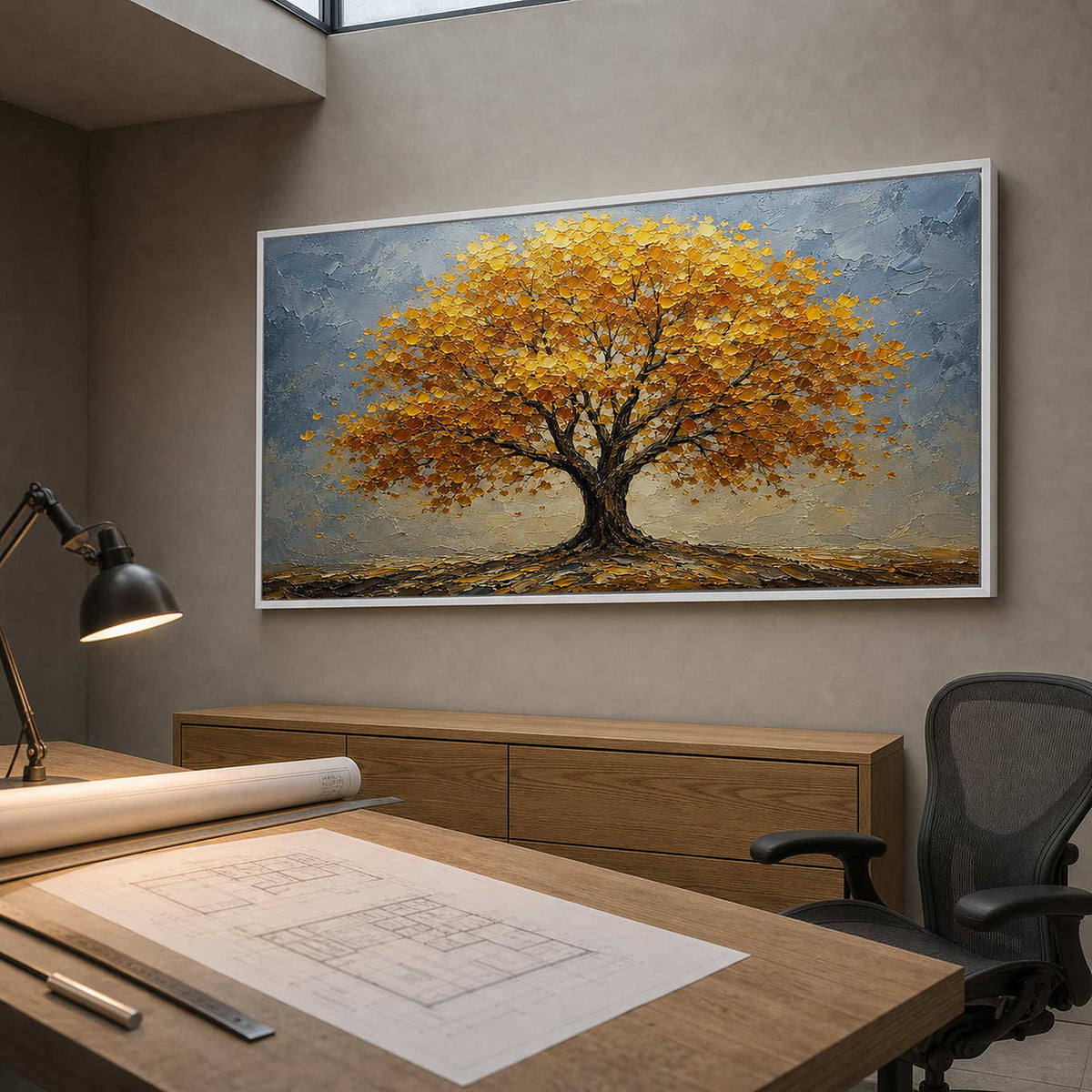 Textured Landscape Wall Art displayed in a refined office.
