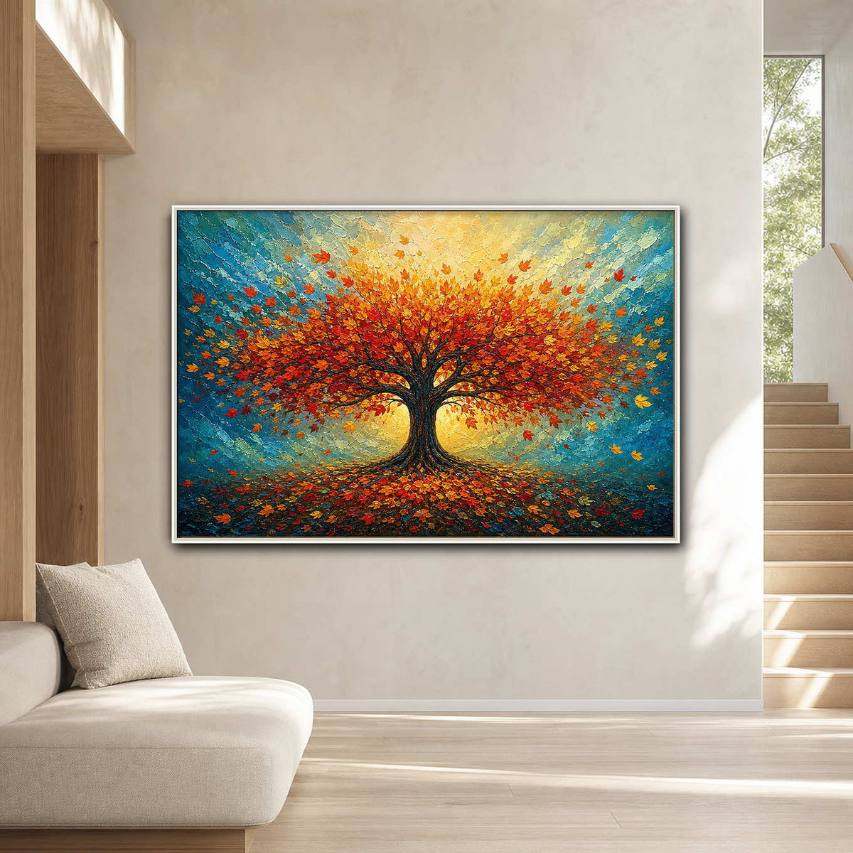 Colorful Tree Wall Art displayed in a refined entryway.
