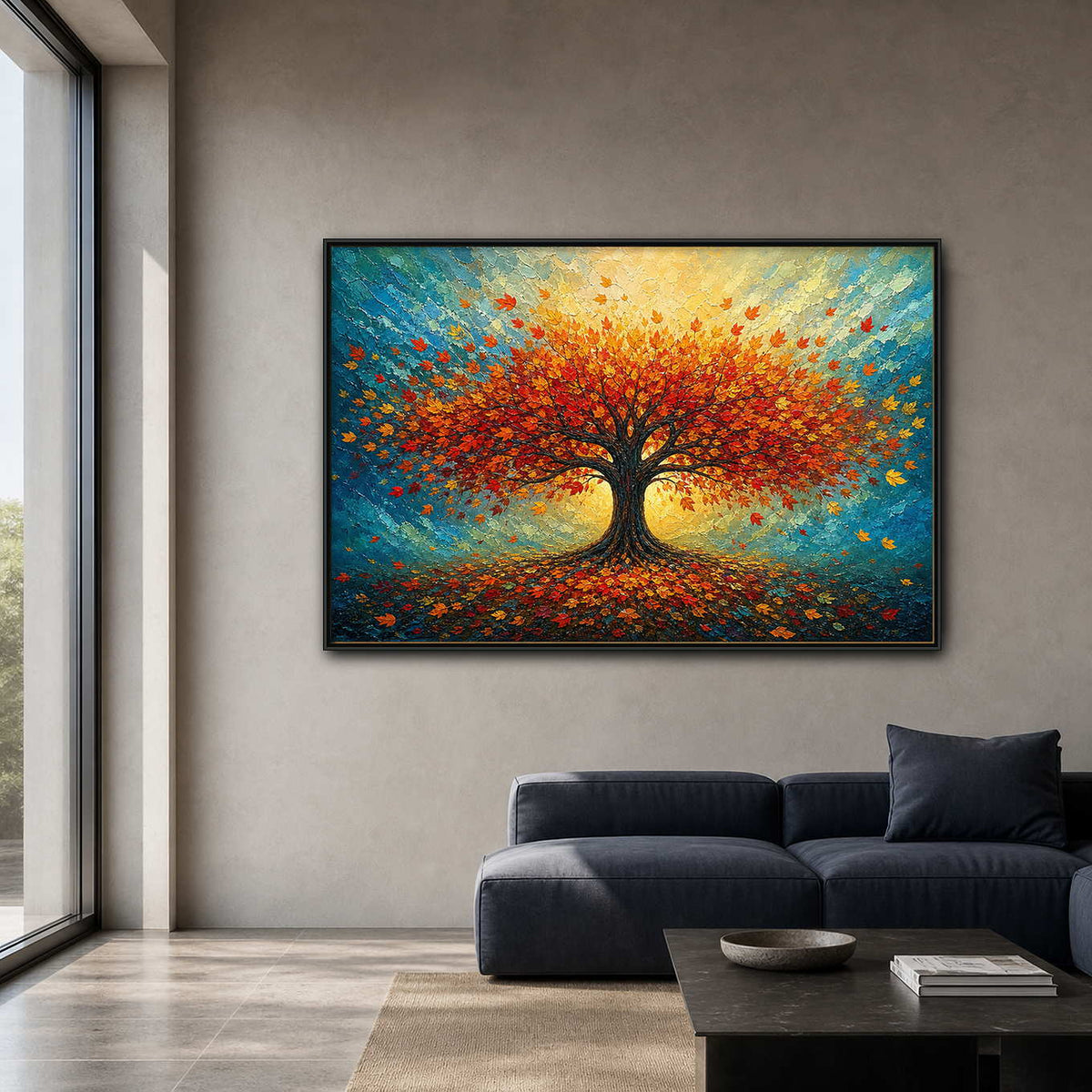 Colorful Tree Wall Art displayed in a refined living room.