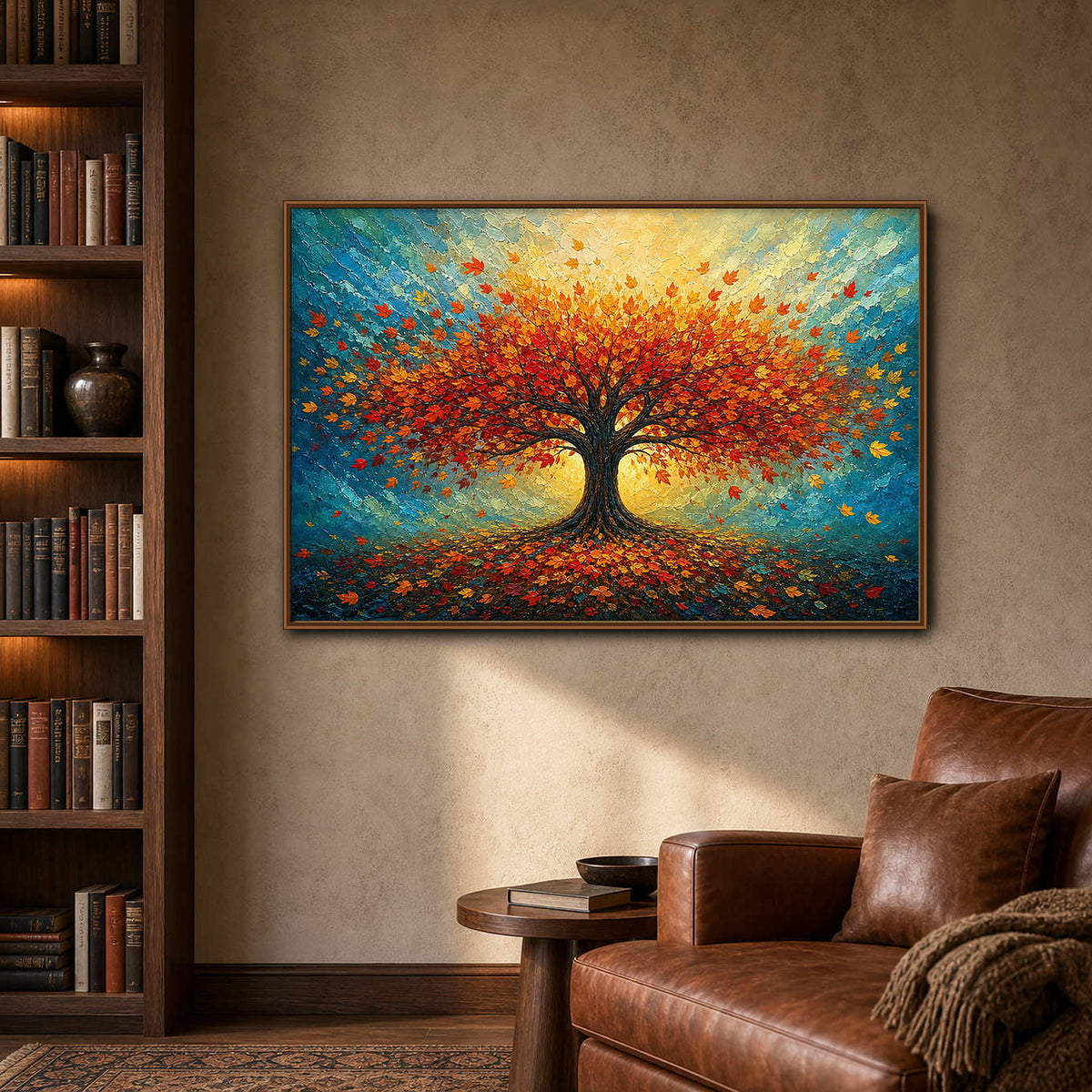 Colorful Tree Wall Art displayed in a refined modern interior.