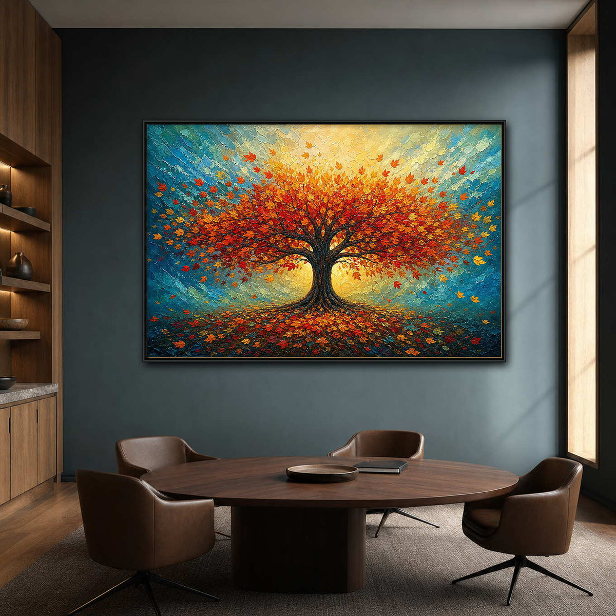 Colorful Tree Wall Art displayed in a refined office.