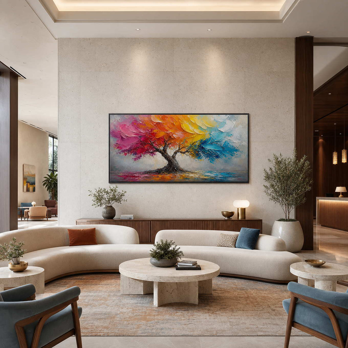 Textured Landscape Wall Art displayed in a refined hospitality lounge.