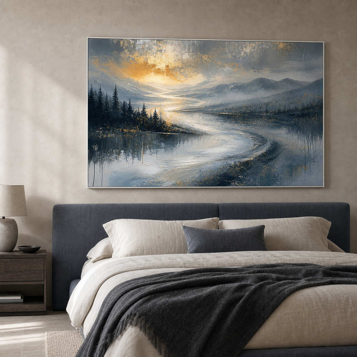 Textured Mountain Wall Art displayed in a refined bedroom.