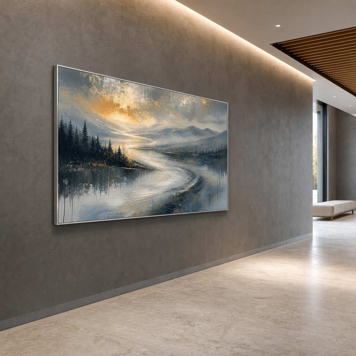 Textured Mountain Wall Art displayed in a refined entryway.