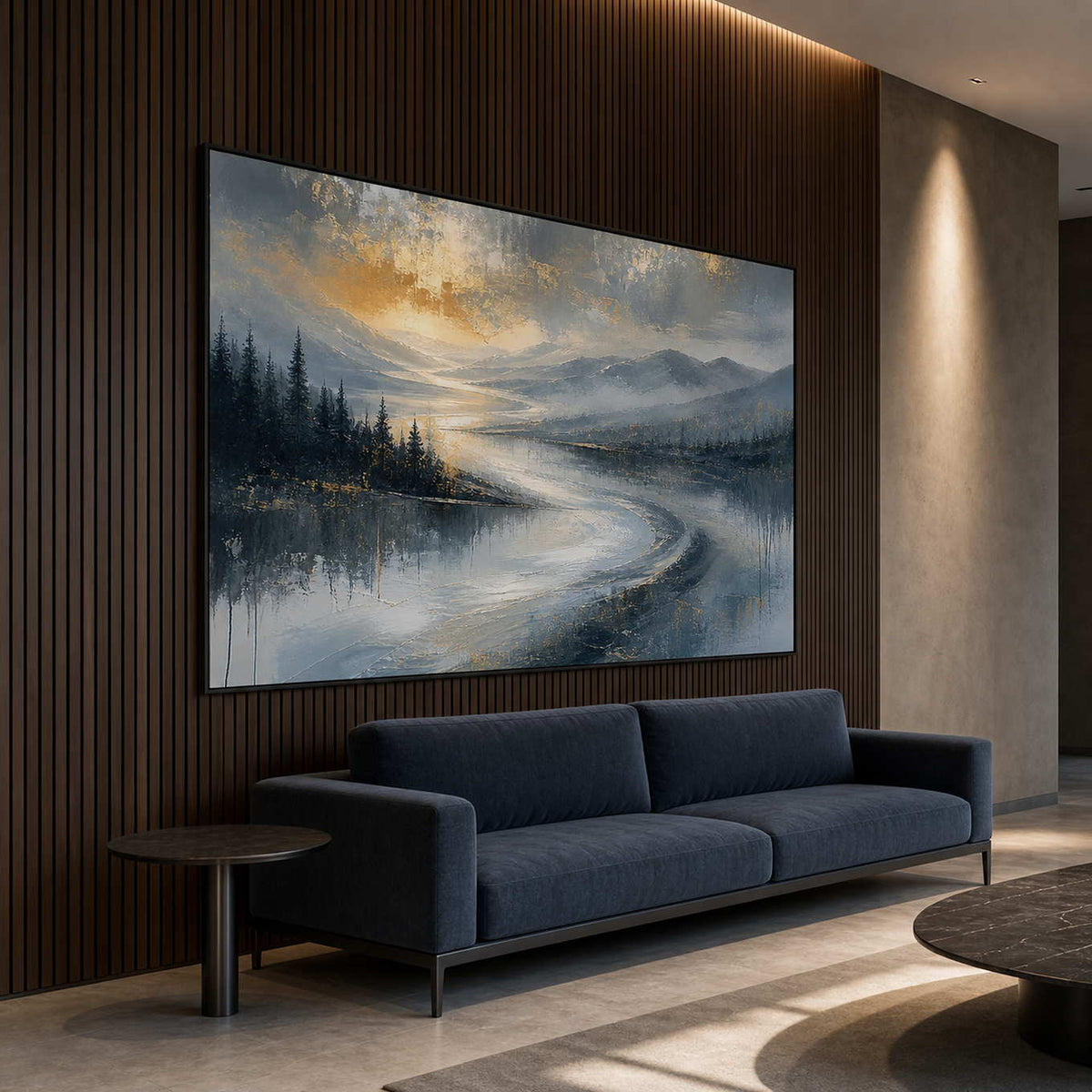 Textured Mountain Wall Art displayed in a refined hospitality lounge.