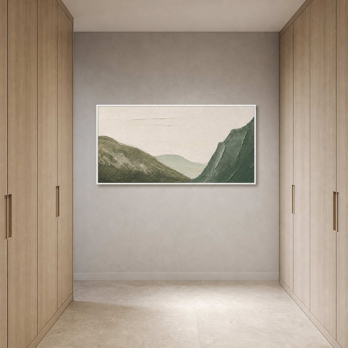 Textured Mountain Wall Art displayed in a refined bathroom.