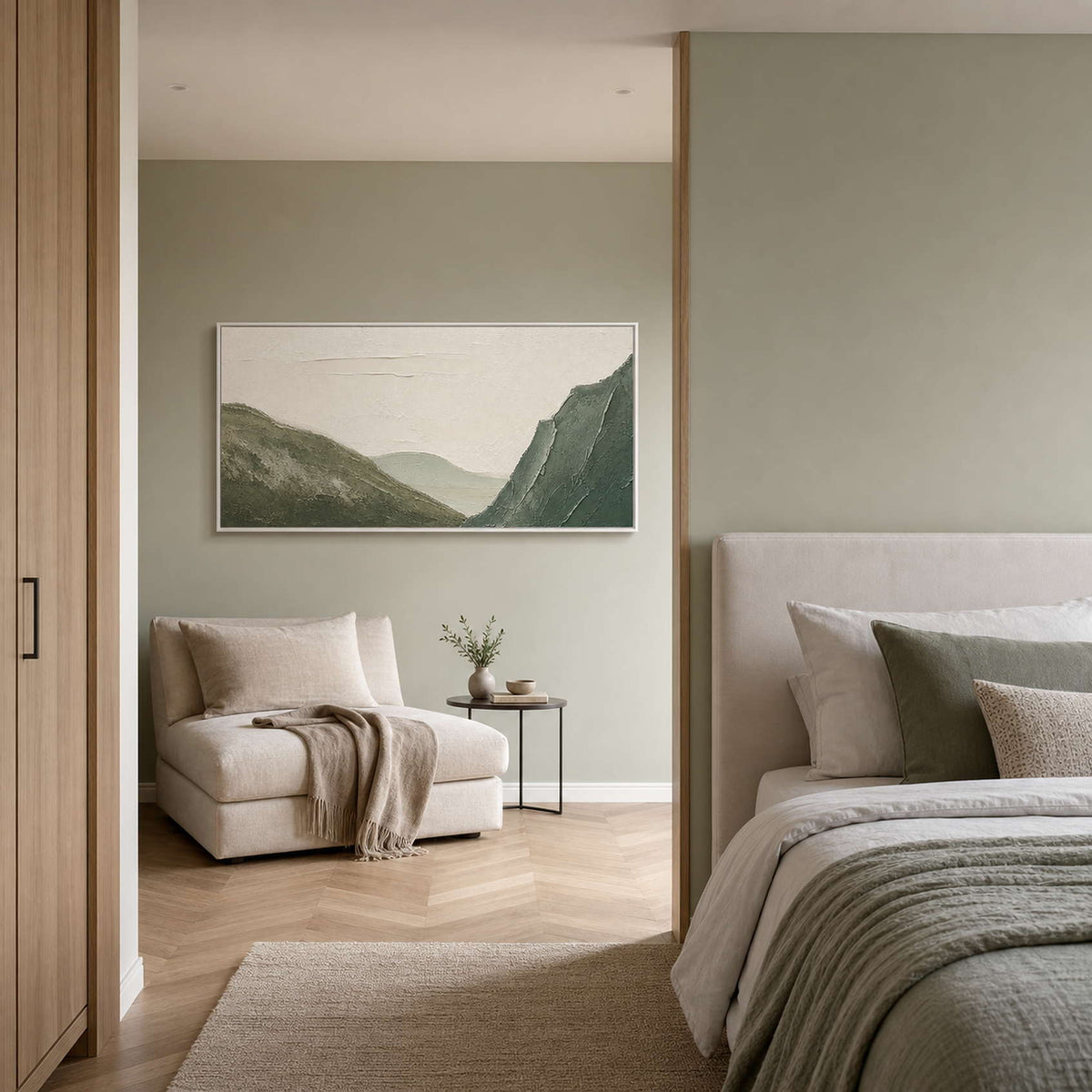 Textured Mountain Wall Art displayed in a refined bedroom.