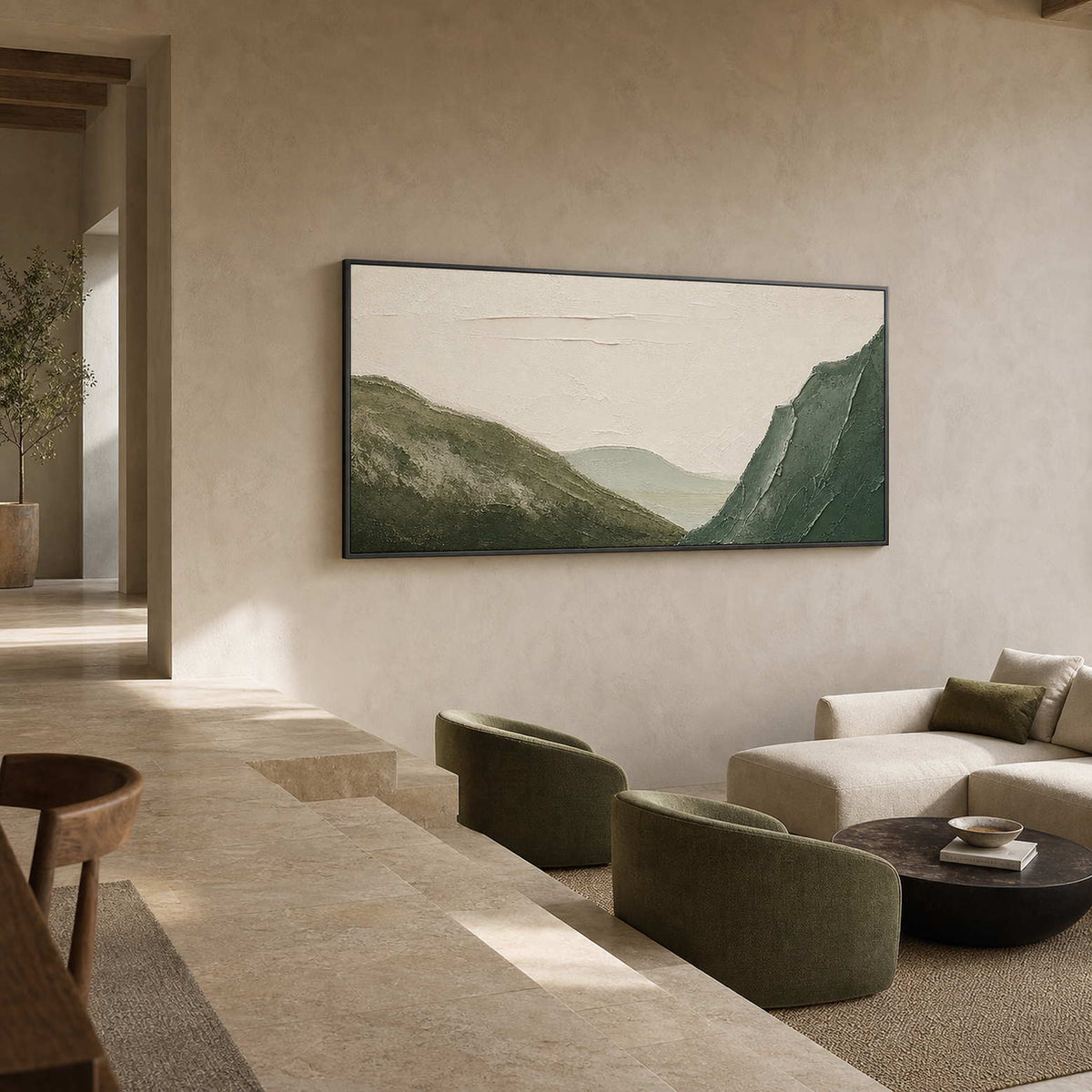 Textured Mountain Wall Art displayed in a refined living room.