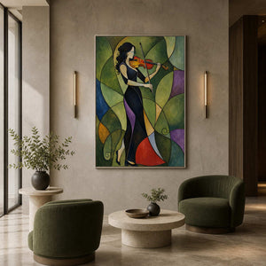 Modern figurative wall art displayed in a boutique hotel lobby.