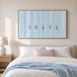 Surfing Wall Art displayed in a refined bedroom.