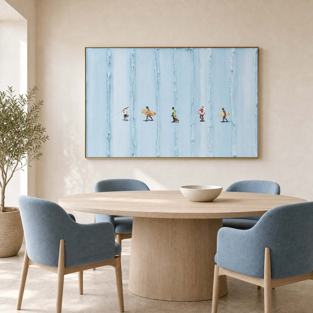 Surfing Wall Art displayed in a refined dining room.