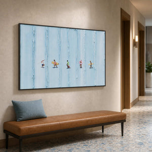 Surfing Wall Art displayed in a refined hospitality lounge.