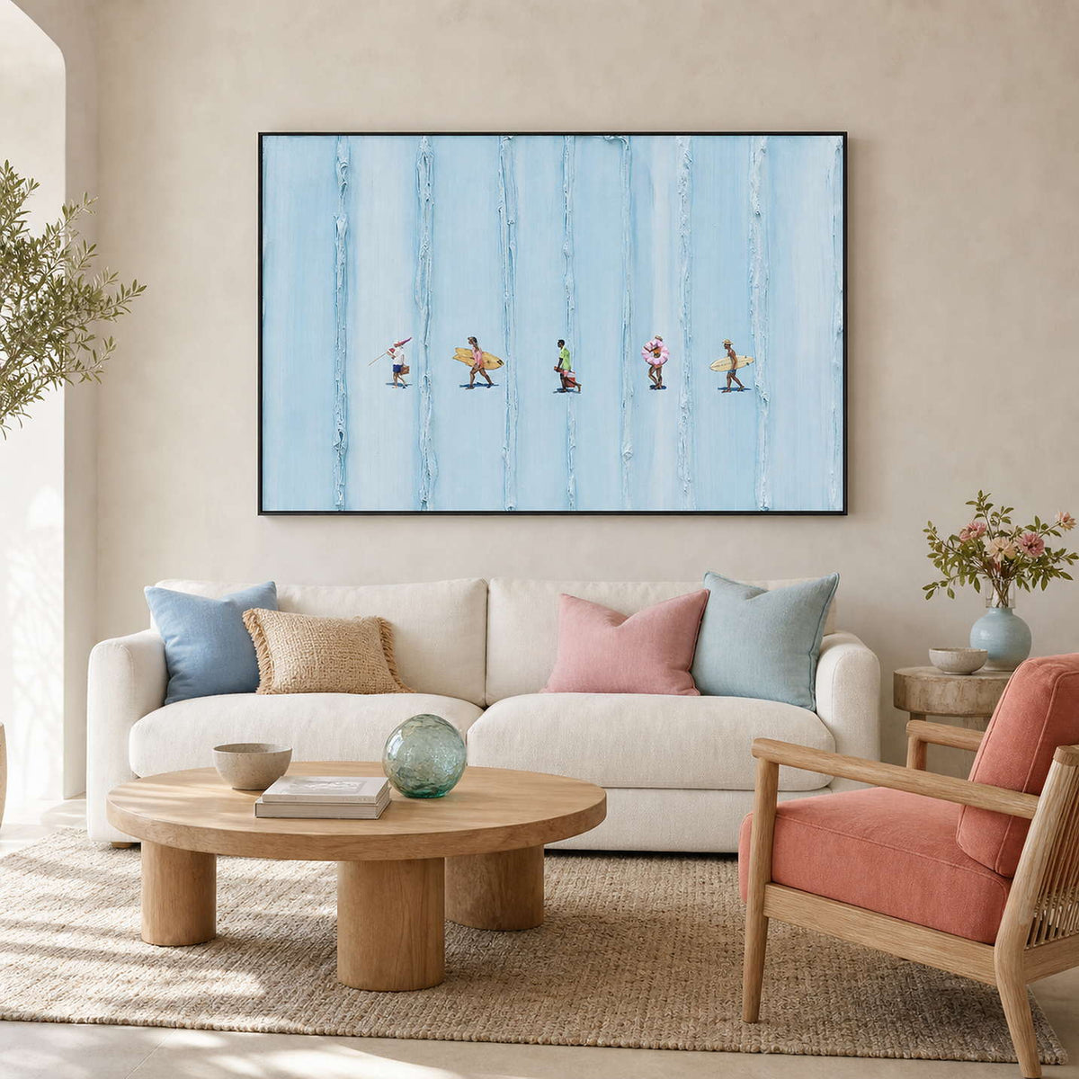 Surfing Wall Art displayed in a refined living room.