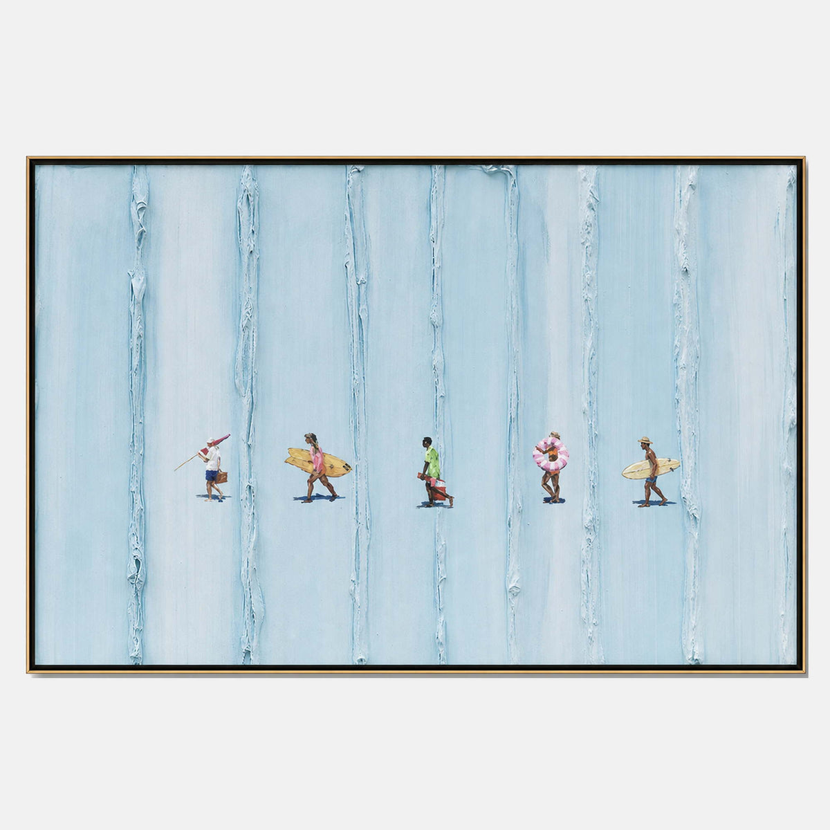 Hand-painted surfing wall art with blue, white, and pink & blush tones.