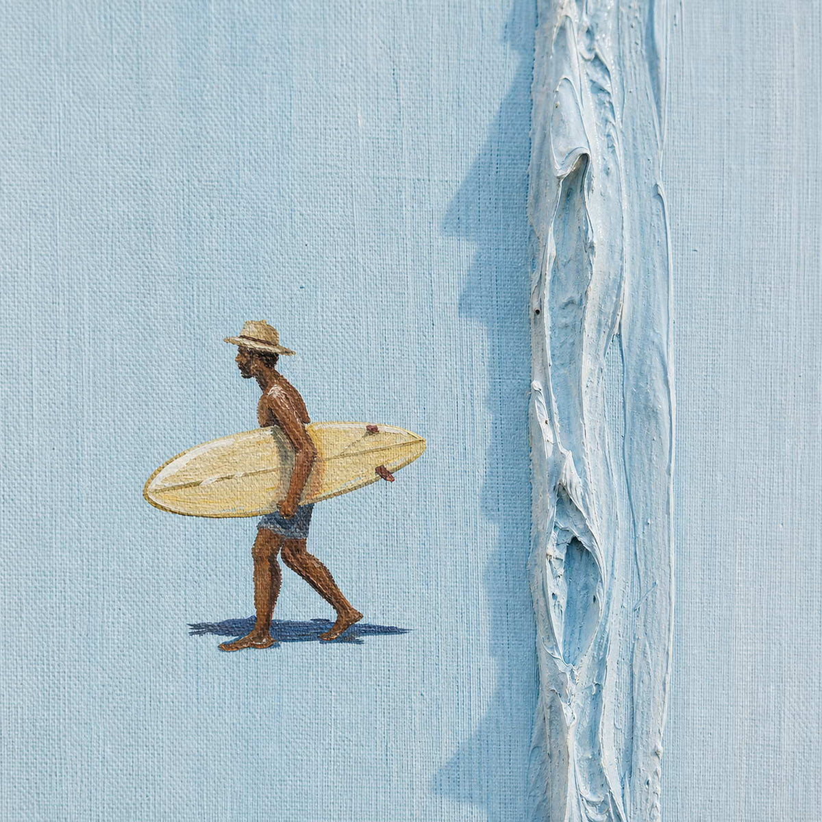 Close-up of raised hand-painted texture in blue, white, and pink & blush.