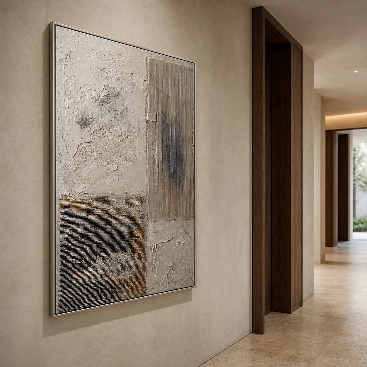 Wabi-Sabi Abstract Wall Art displayed in a refined entryway.